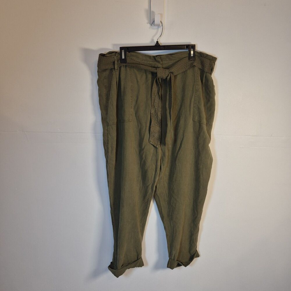 Treasure & Bond Women's Sarma Paperbag Waist Pants Size 20 Olive Belted Cropped